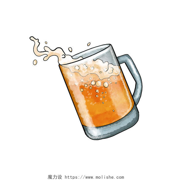 彩色手绘卡通啤酒啤酒杯啤酒节元素PNG素材